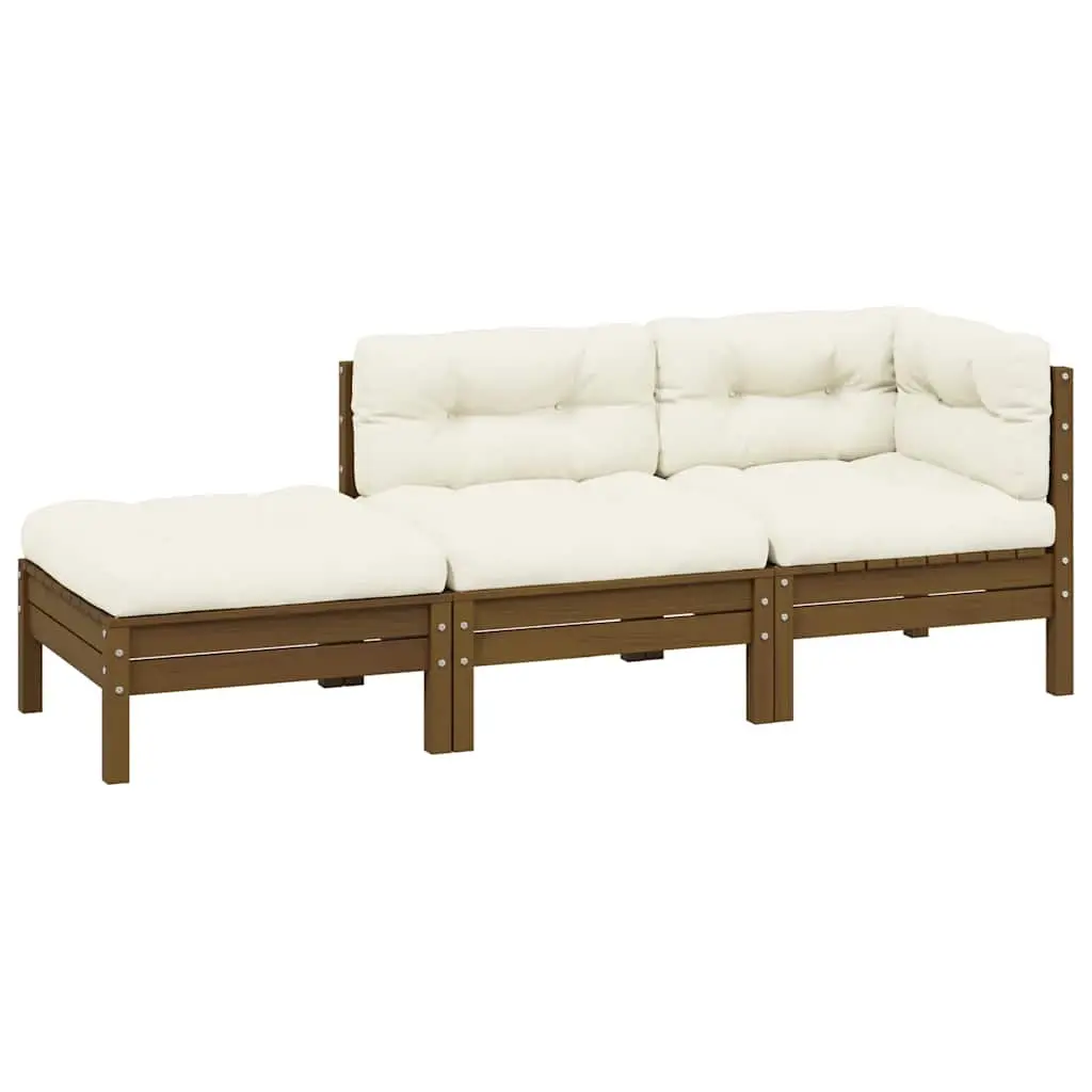 3 Piece Garden Lounge Set with Cream Cushions Solid Pinewood 806667 - Furniture