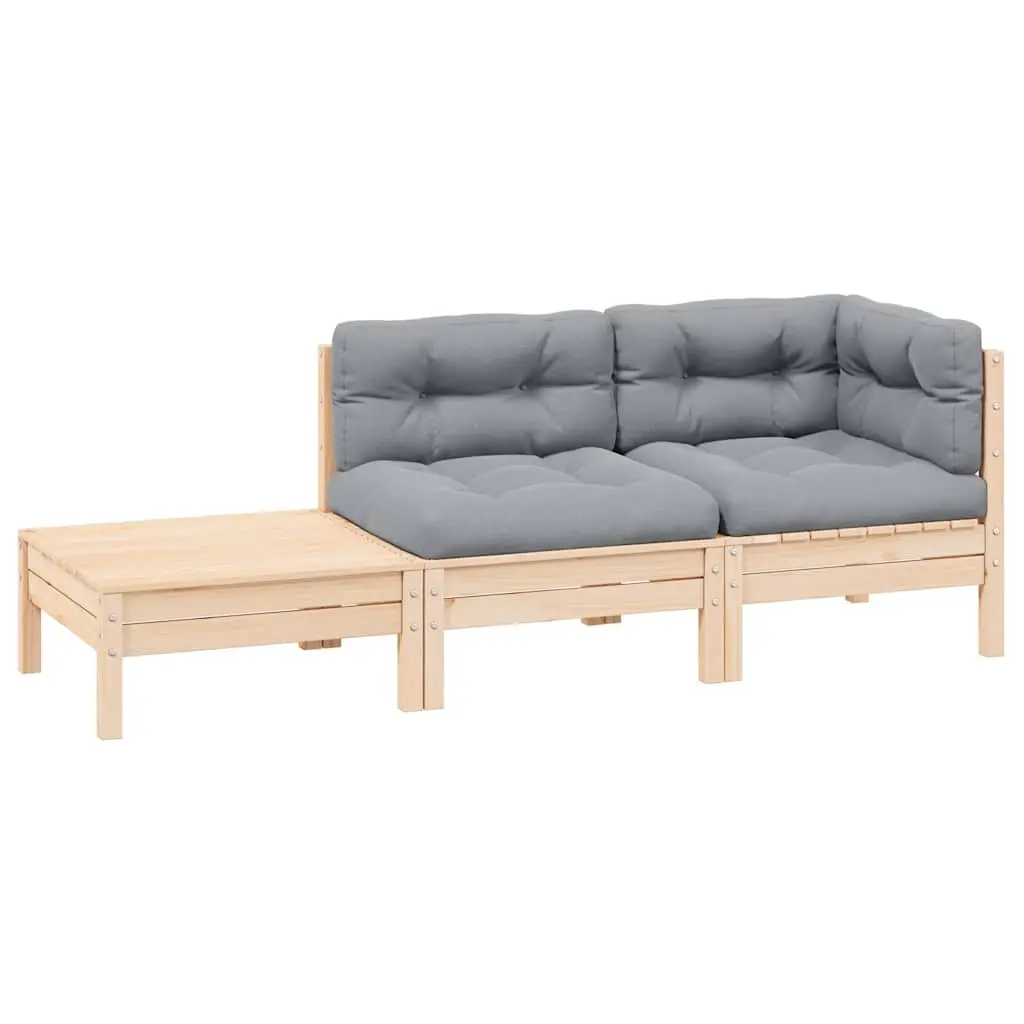 3 Piece Garden Lounge Set with Grey Cushions Solid Pinewood 806669 - Furniture