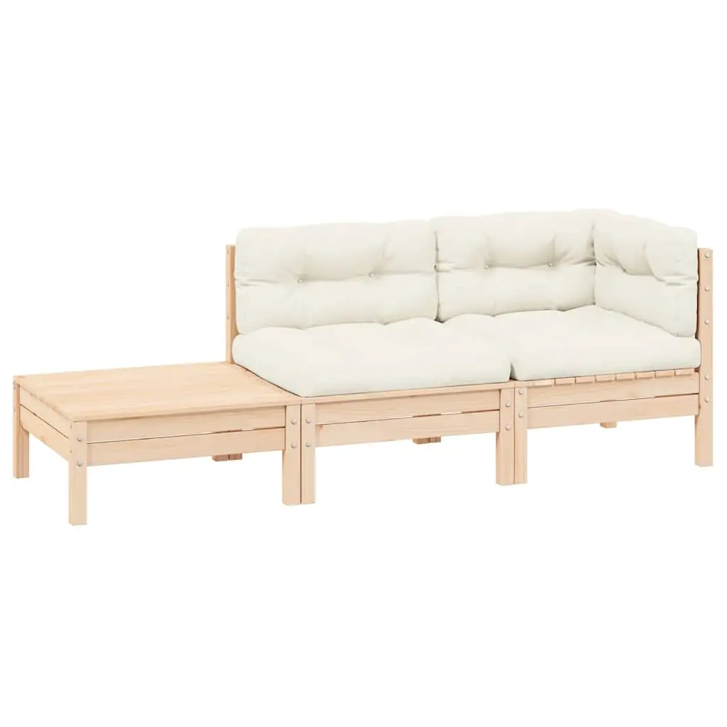 3 Piece Garden Lounge Set with Cream Cushions Solid Pinewood 806670 - Furniture