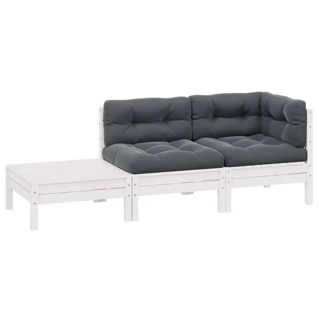 3 Piece Garden Lounge Set with Cushions White Solid Pinewood 806671 - Furniture