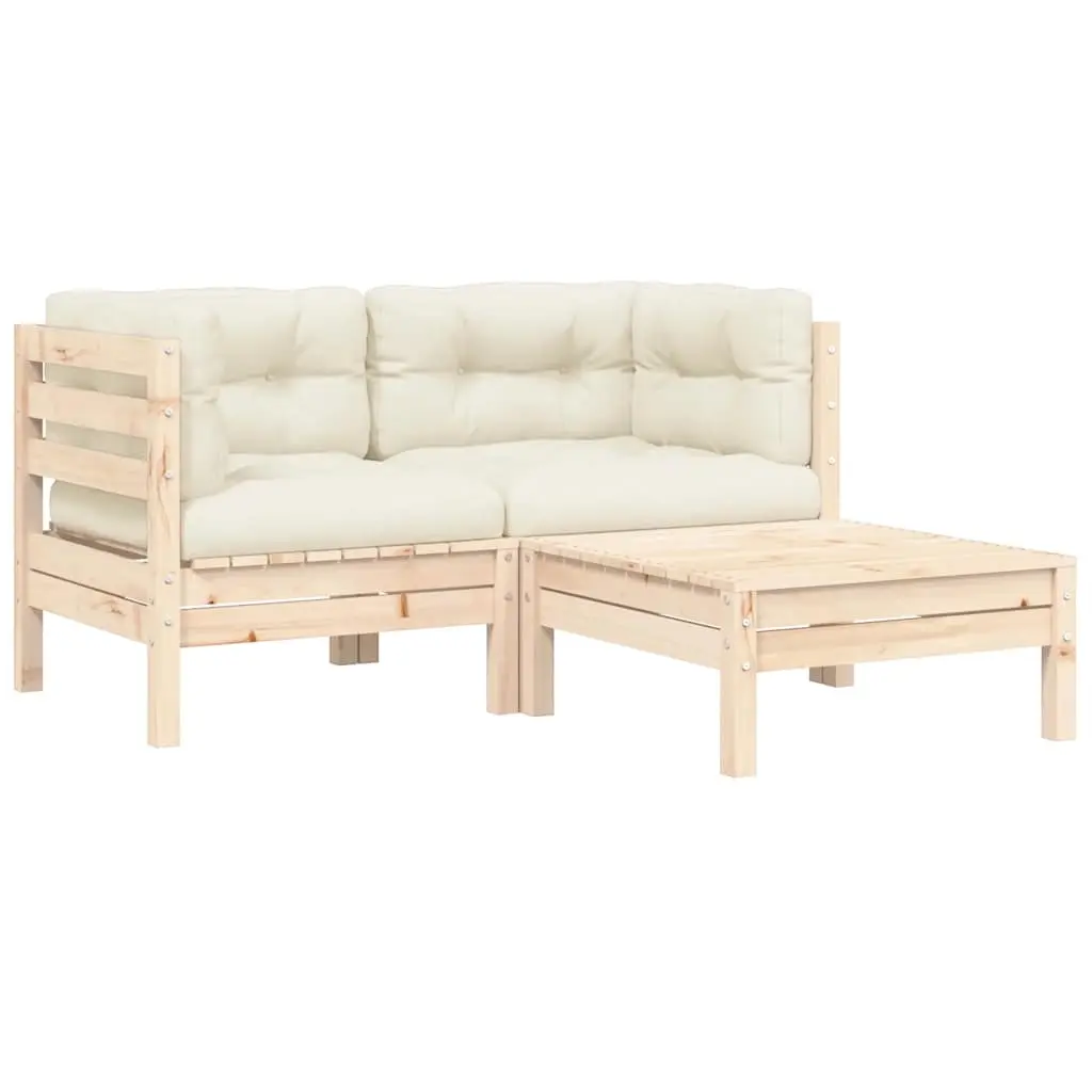 3 Piece Garden Lounge Set with Cream Cushions Solid Pinewood 806676 - Furniture