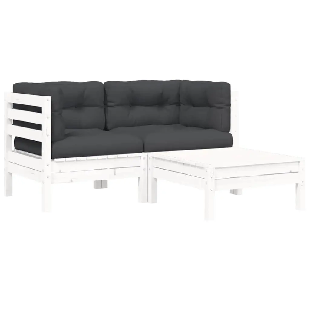 3 Piece Garden Lounge Set with Cushions White Solid Pinewood 806677 - Furniture