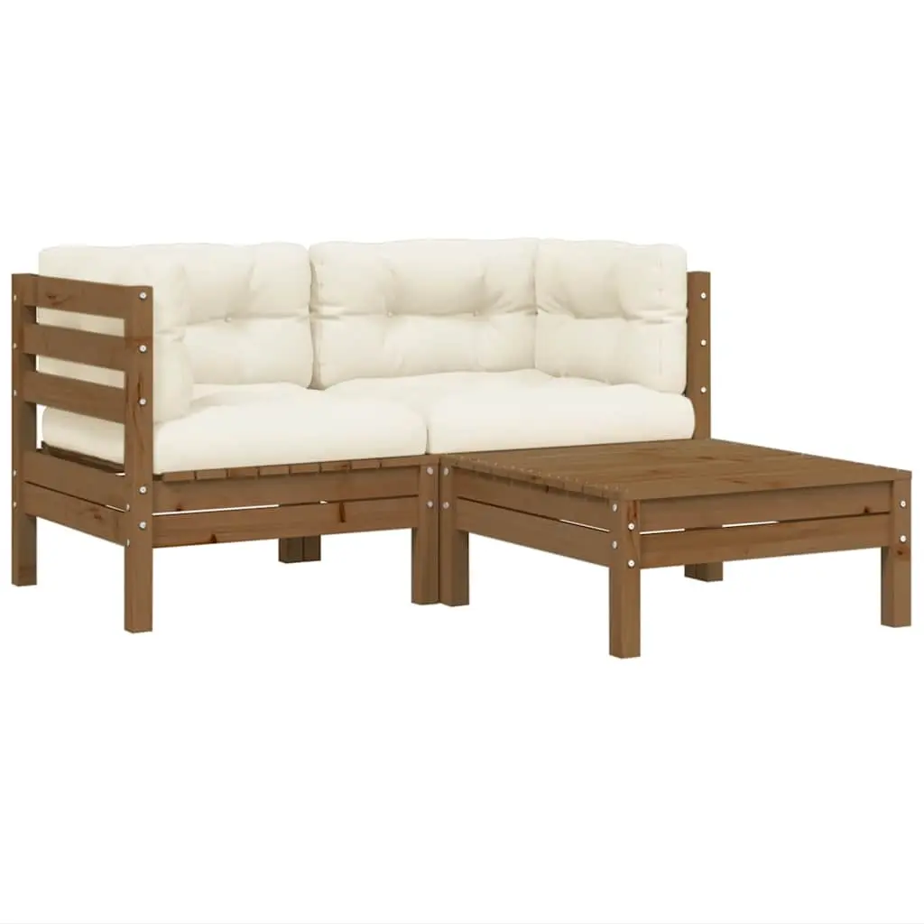 3 Piece Garden Lounge Set with Cream Cushions Solid Pinewood 806679 - Furniture