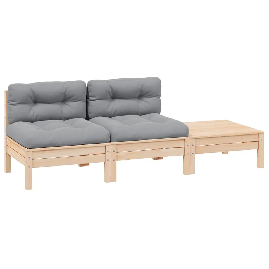3 Piece Garden Lounge Set with Grey Cushions Solid Pinewood 806681 - Furniture