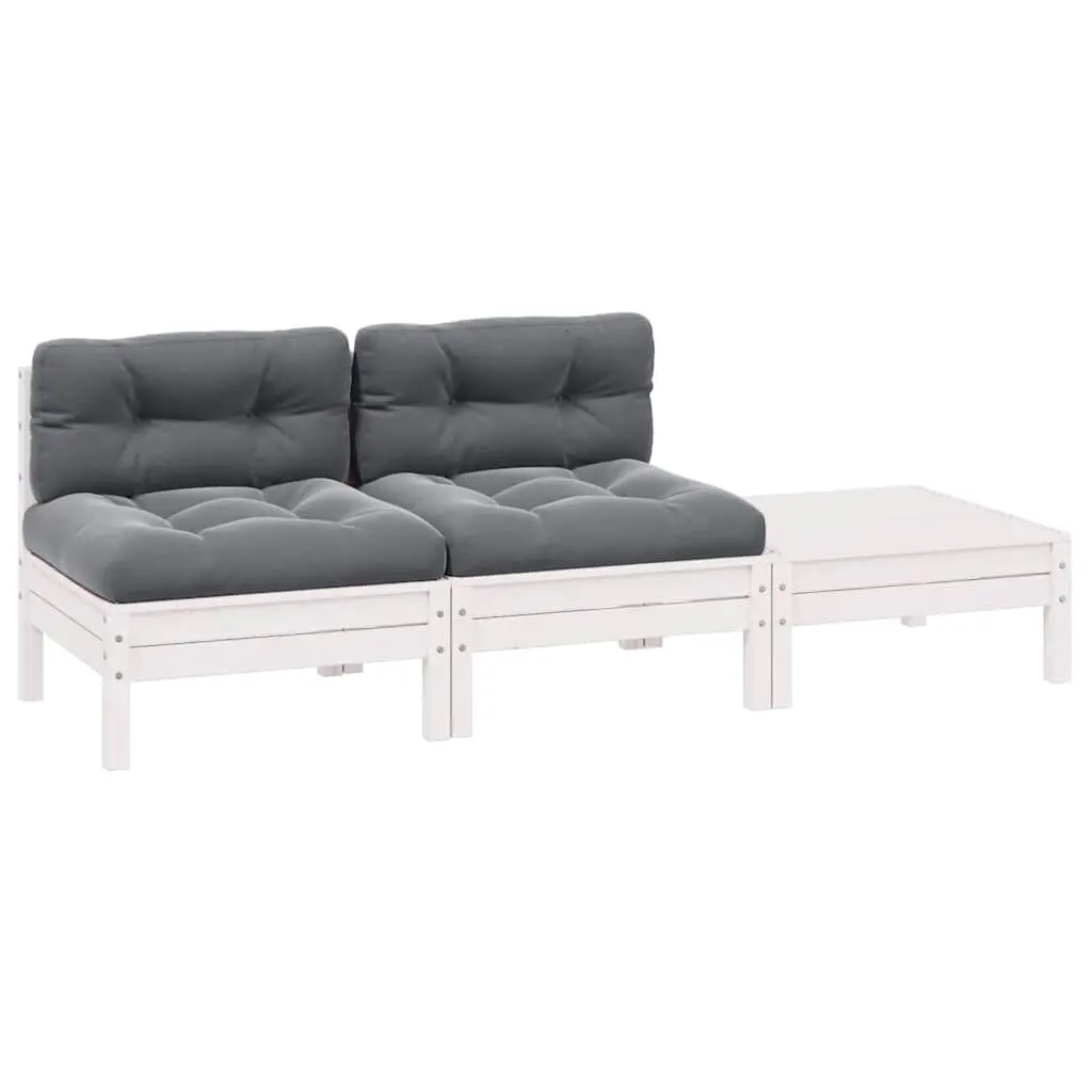 3 Piece Garden Lounge Set with Cushions White Solid Pinewood 806683 - Furniture