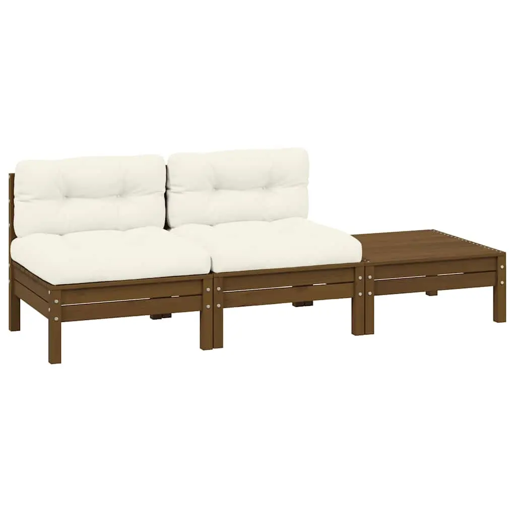 3 Piece Garden Lounge Set with Cream Cushions Solid Pinewood 806685 - Furniture