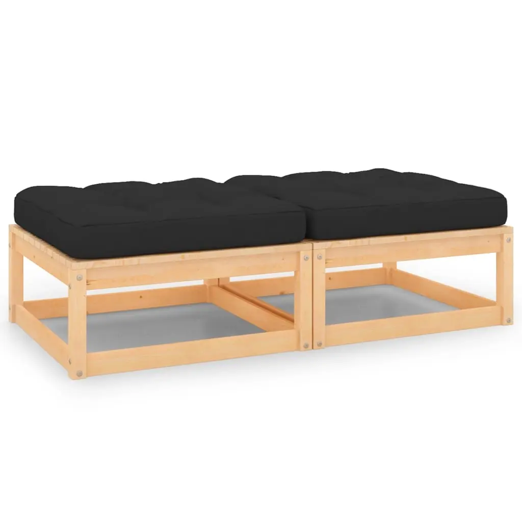 Garden Footstools with Cushions 2 pcs Solid Wood Pine 3083723 - Furniture