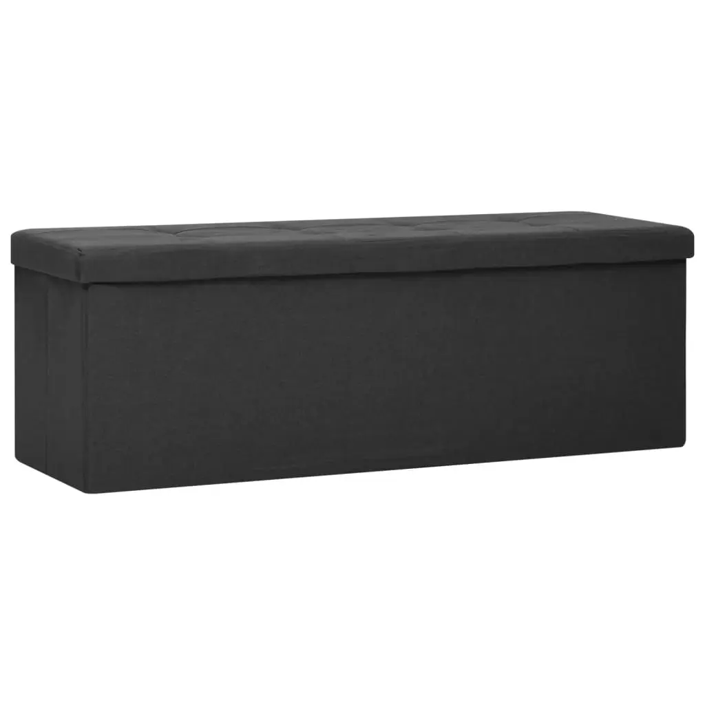 Folding Storage Bench Black Faux Linen 338791 - Furniture