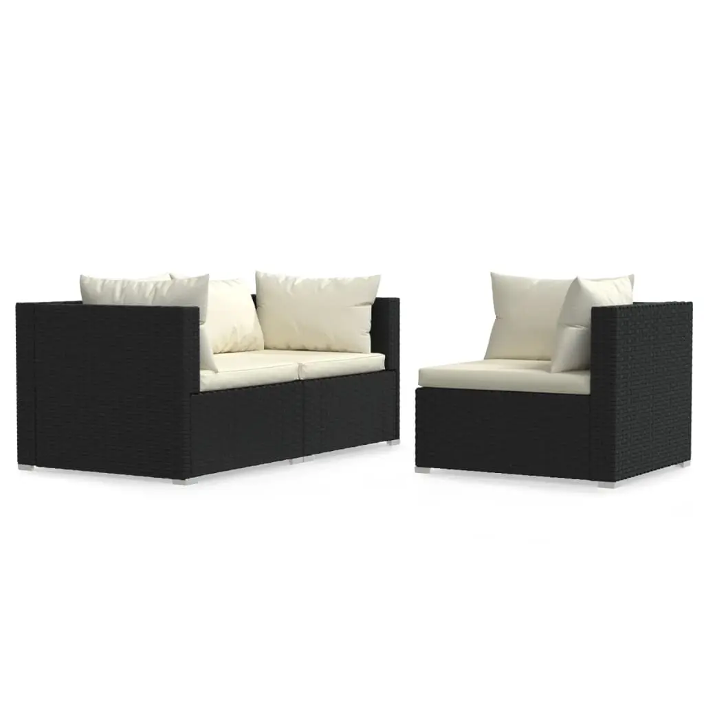 3 Piece Garden Lounge Set with Cushions Black Poly Rattan 317494 - Furniture