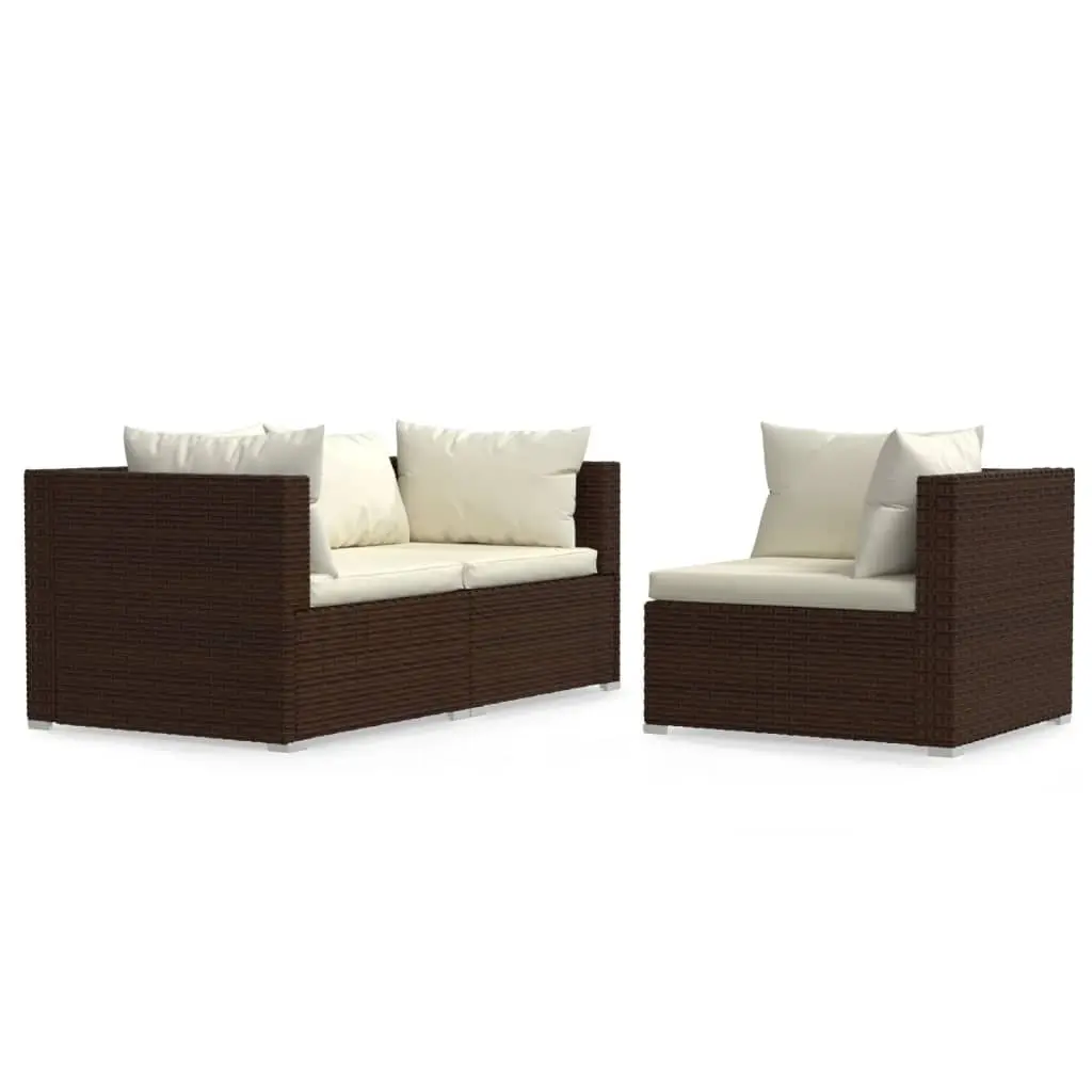 3 Piece Garden Lounge Set with Cushions Brown Poly Rattan 317505 - Furniture