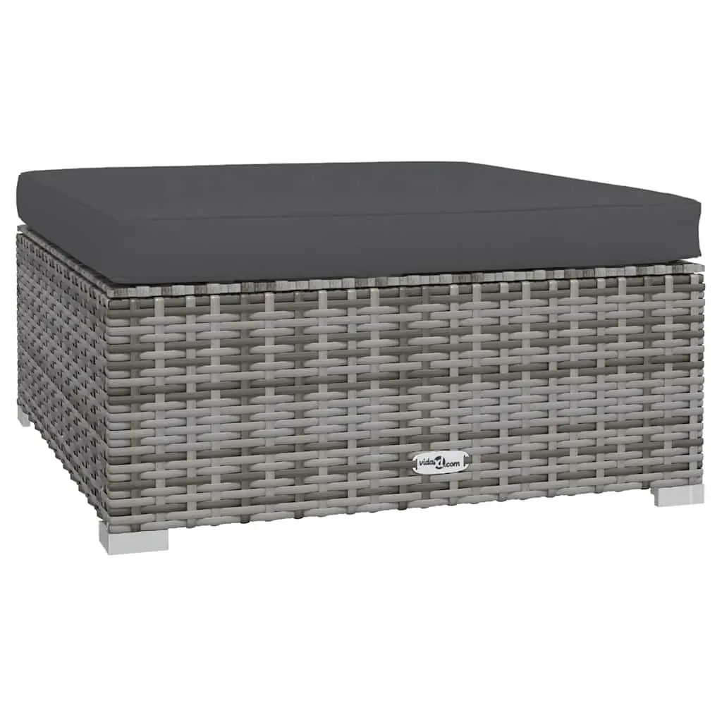 Garden Footrest with Cushion Grey 70x70x30 cm Poly Rattan 317514 - Furniture