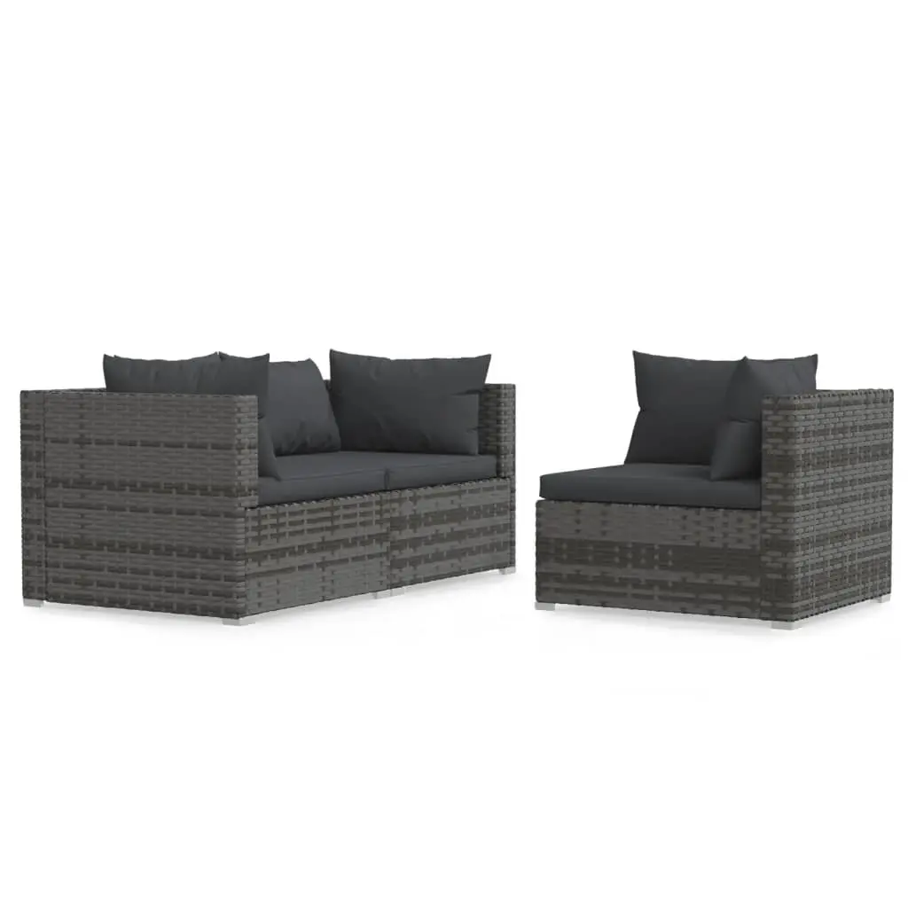 3 Piece Garden Lounge Set with Cushions Grey Poly Rattan 317516 - Furniture