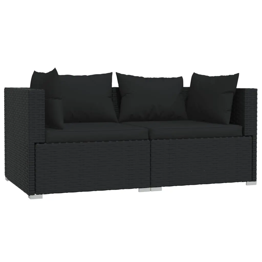 2-Seater Sofa with Cushions Black Poly Rattan 317520