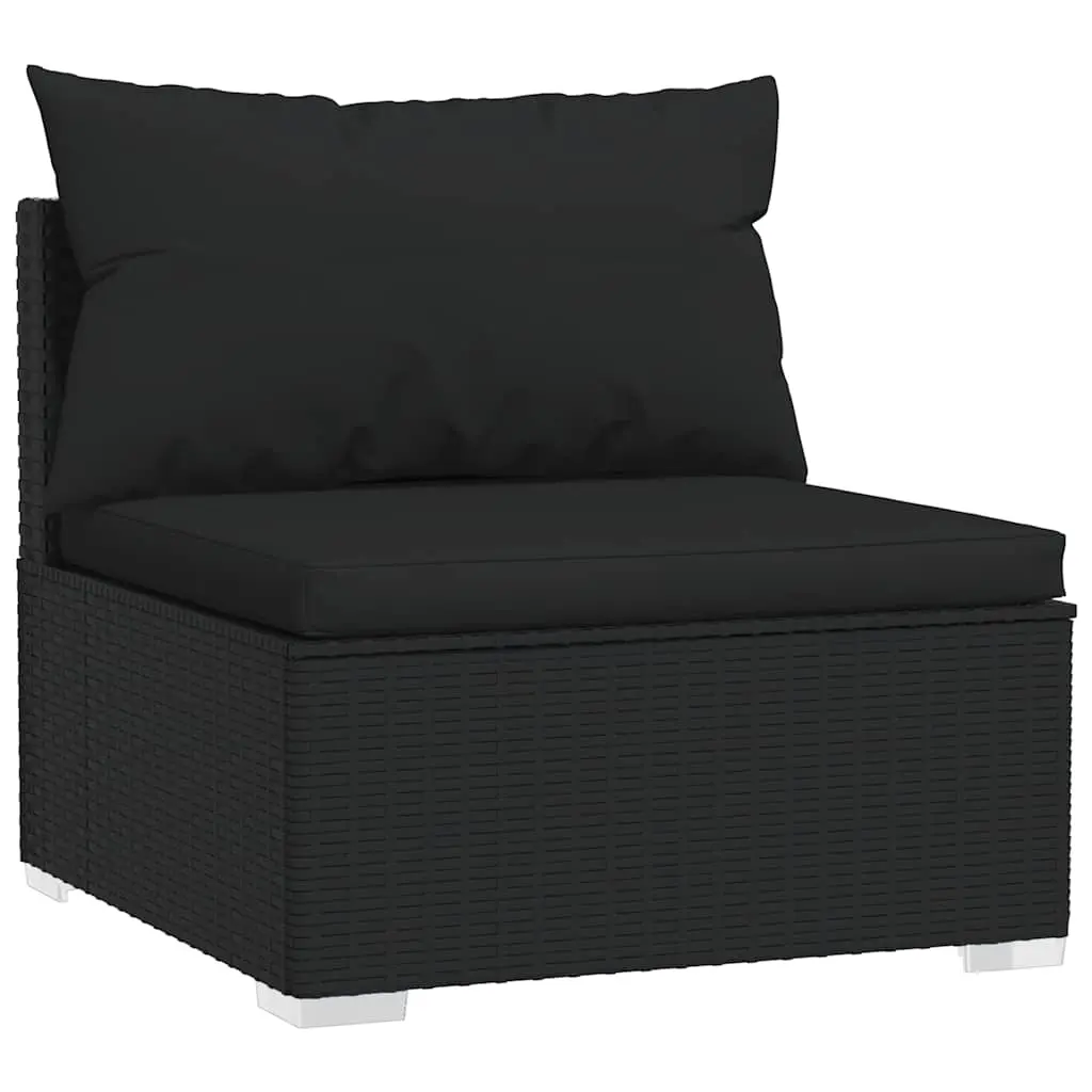 Garden Middle Sofa with Cushions Black Poly Rattan 317526 - Furniture