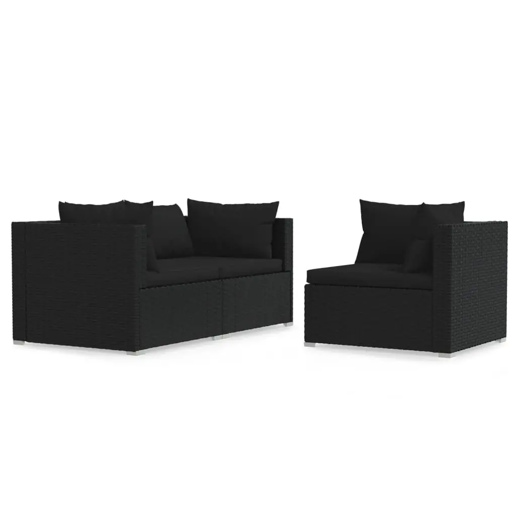 3 Piece Garden Lounge Set with Cushions Black Poly Rattan 317527 - Furniture