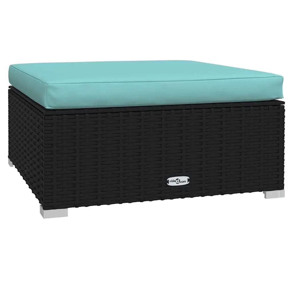Garden Footrest with Cushion Black 70x70x30 cm Poly Rattan 317536 - Furniture