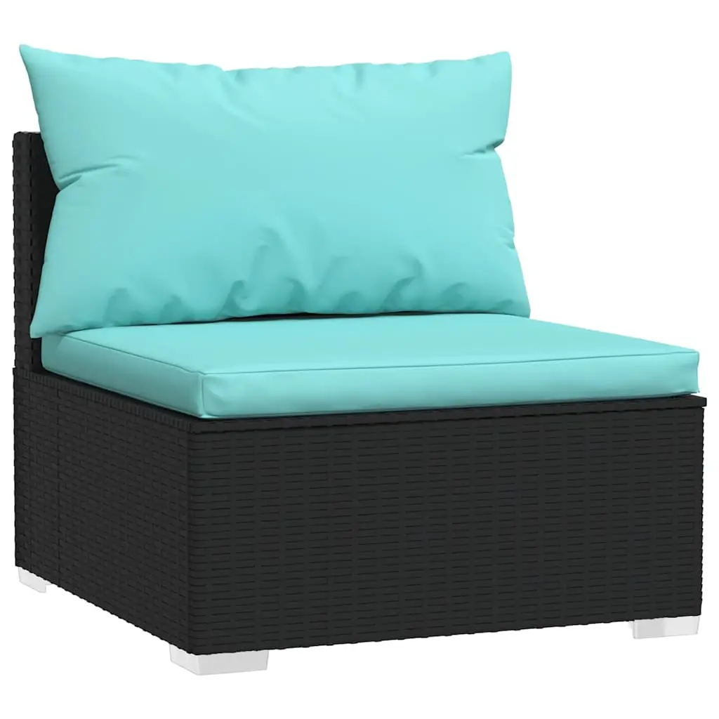 Garden Middle Sofa with Cushions Black Poly Rattan 317537 - Furniture