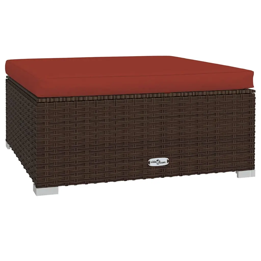 Garden Footrest with Cushion Brown 70x70x30 cm Poly Rattan 317547 - Furniture