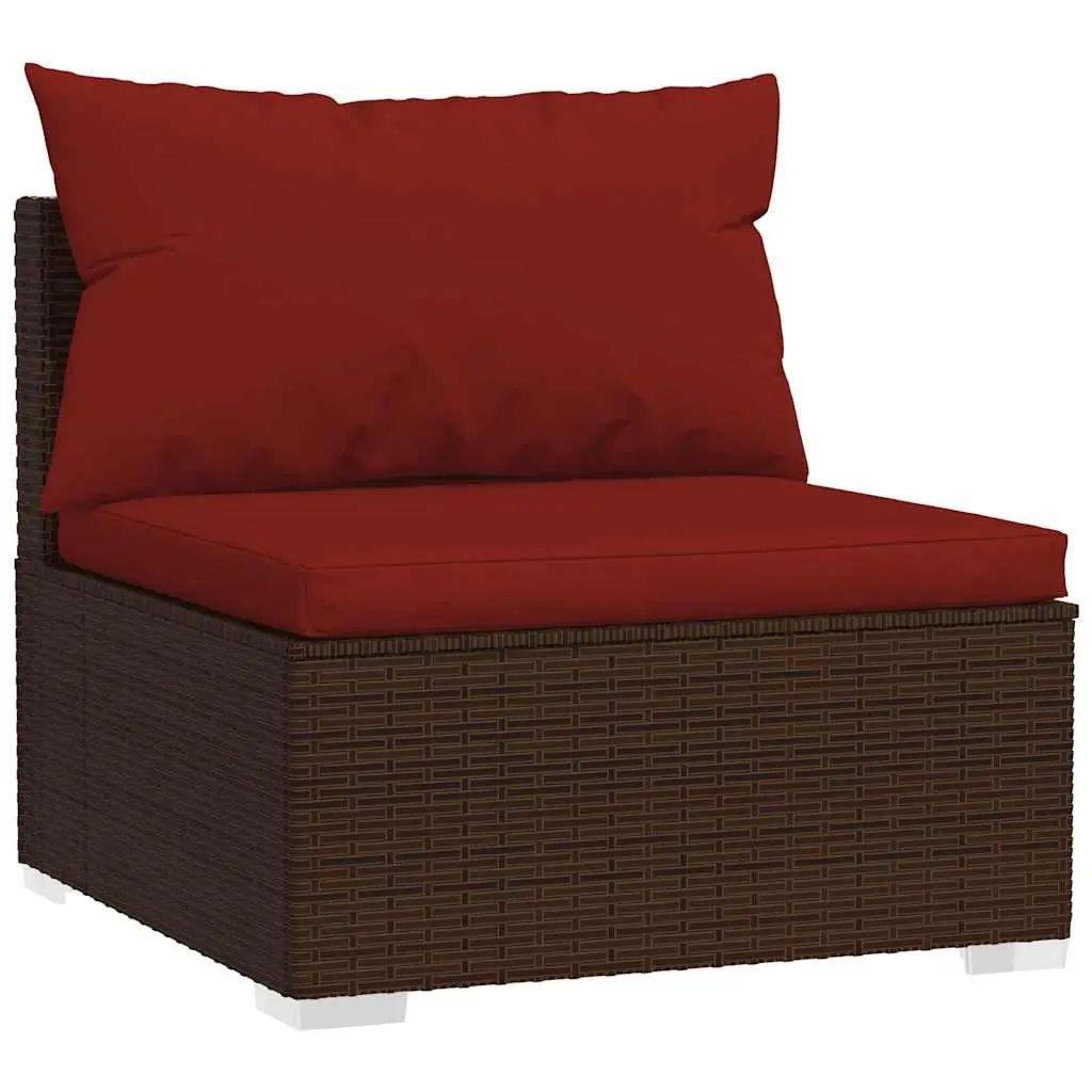 Garden Middle Sofa with Cushions Brown Poly Rattan 317548 - Furniture