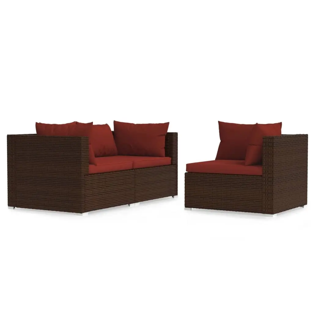 3 Piece Garden Lounge Set with Cushions Brown Poly Rattan 317549 - Furniture