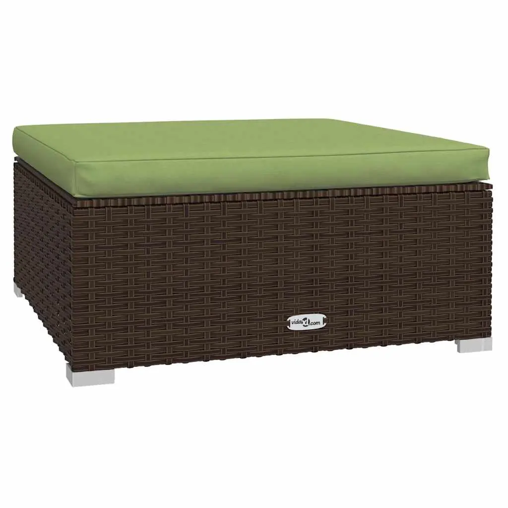 Garden Footrest with Cushion Brown 70x70x30 cm Poly Rattan 317558 - Furniture