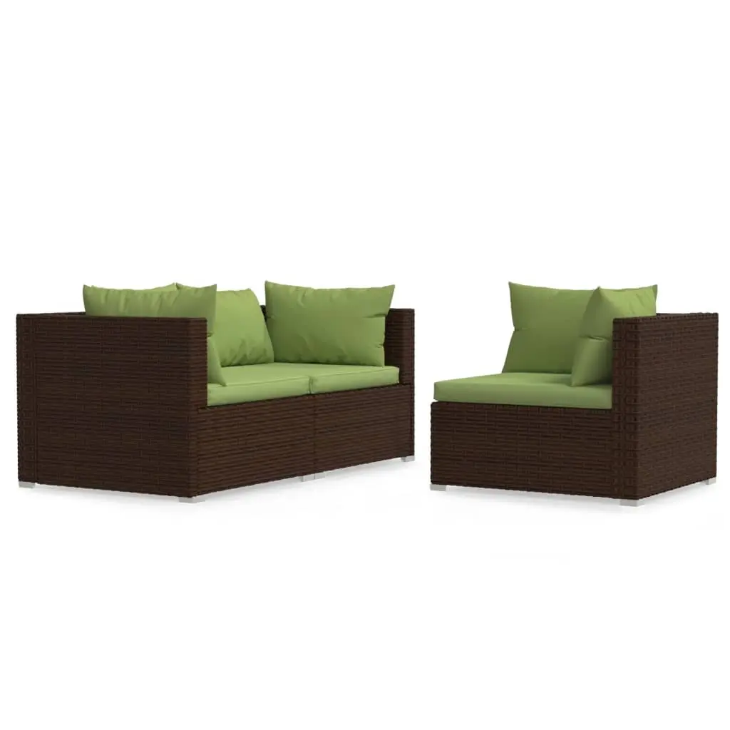 3 Piece Garden Lounge Set with Cushions Brown Poly Rattan 317560 - Furniture
