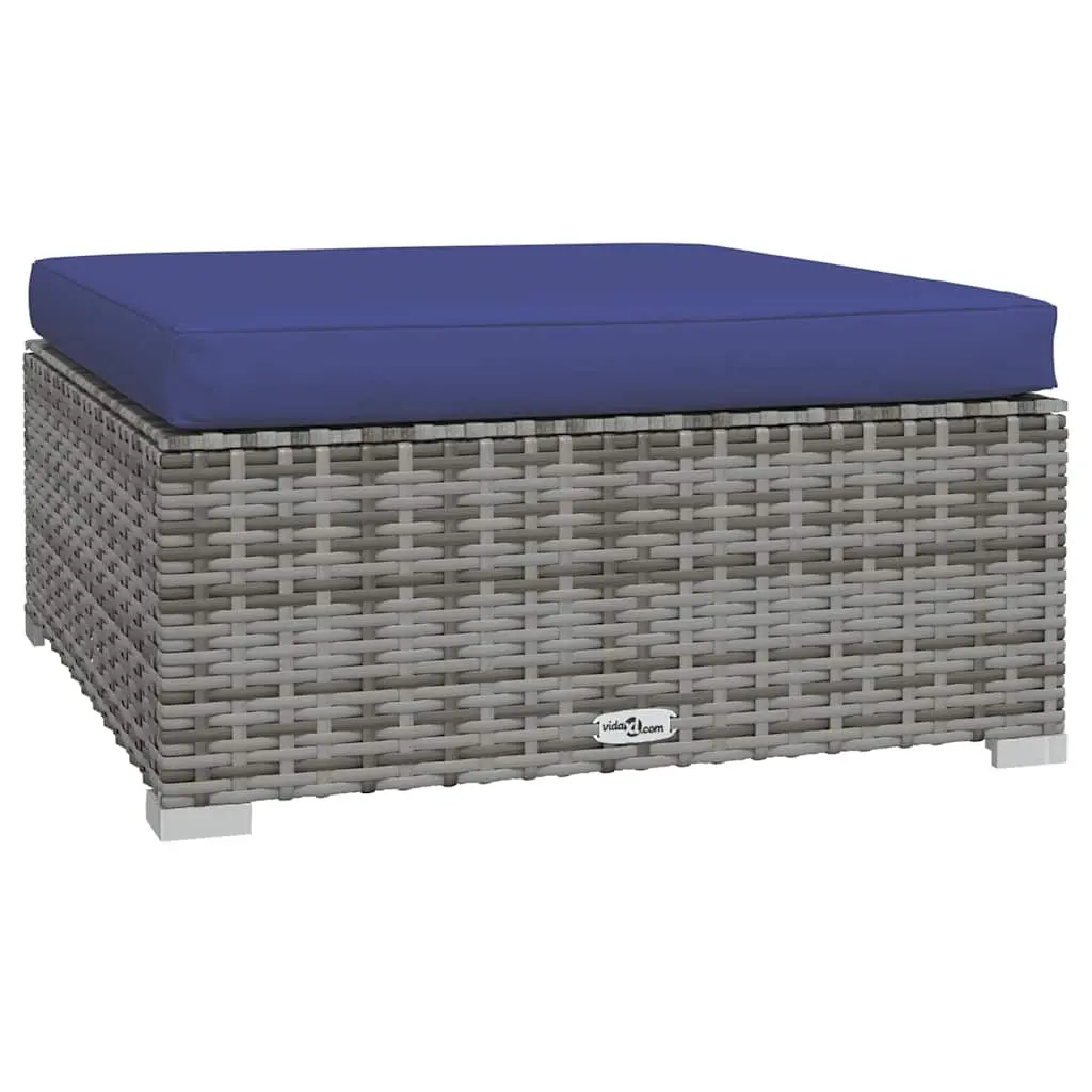Garden Footrest with Cushion Grey 70x70x30 cm Poly Rattan 317569 - Furniture