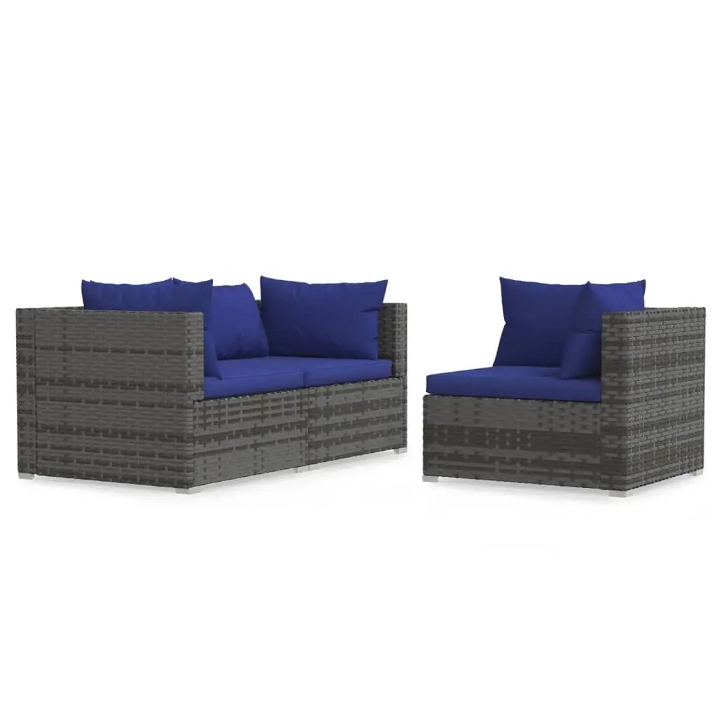 3 Piece Garden Lounge Set with Cushions Grey Poly Rattan 317571 - Furniture