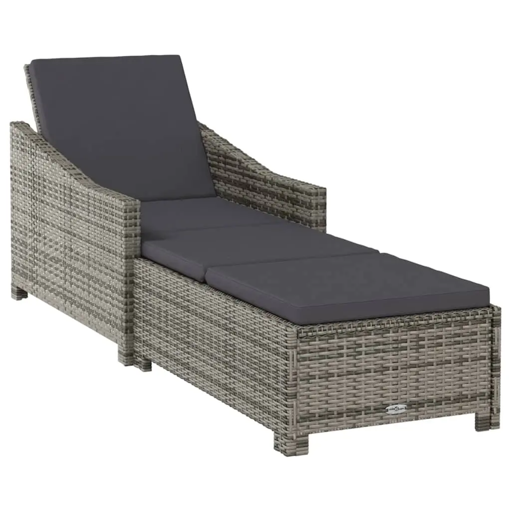 Sun Lounger with Dark Grey Cushion Poly Rattan Grey 317180 - Furniture