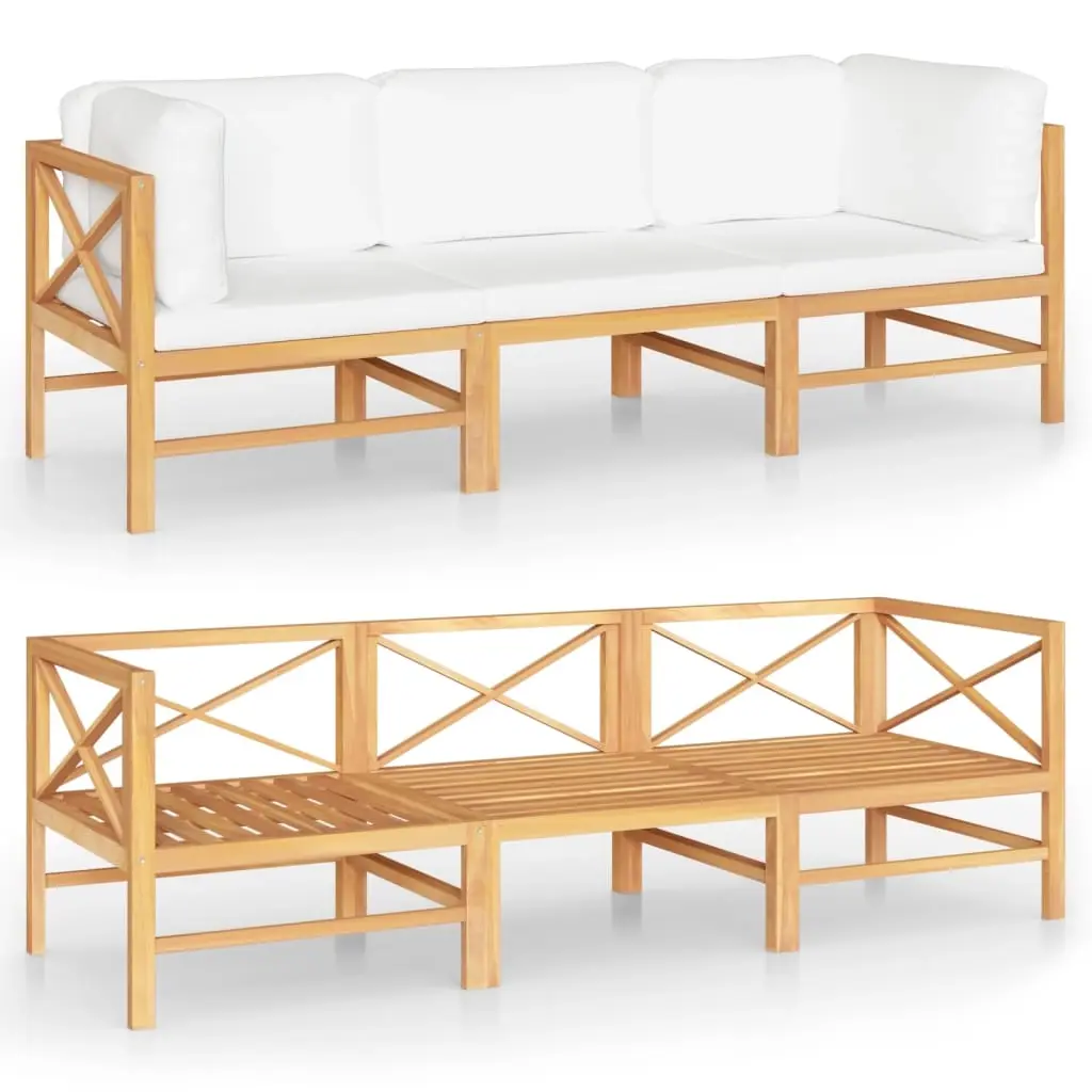 3-Seater Garden Sofa with Cream Cushions Solid Teak Wood 3087208