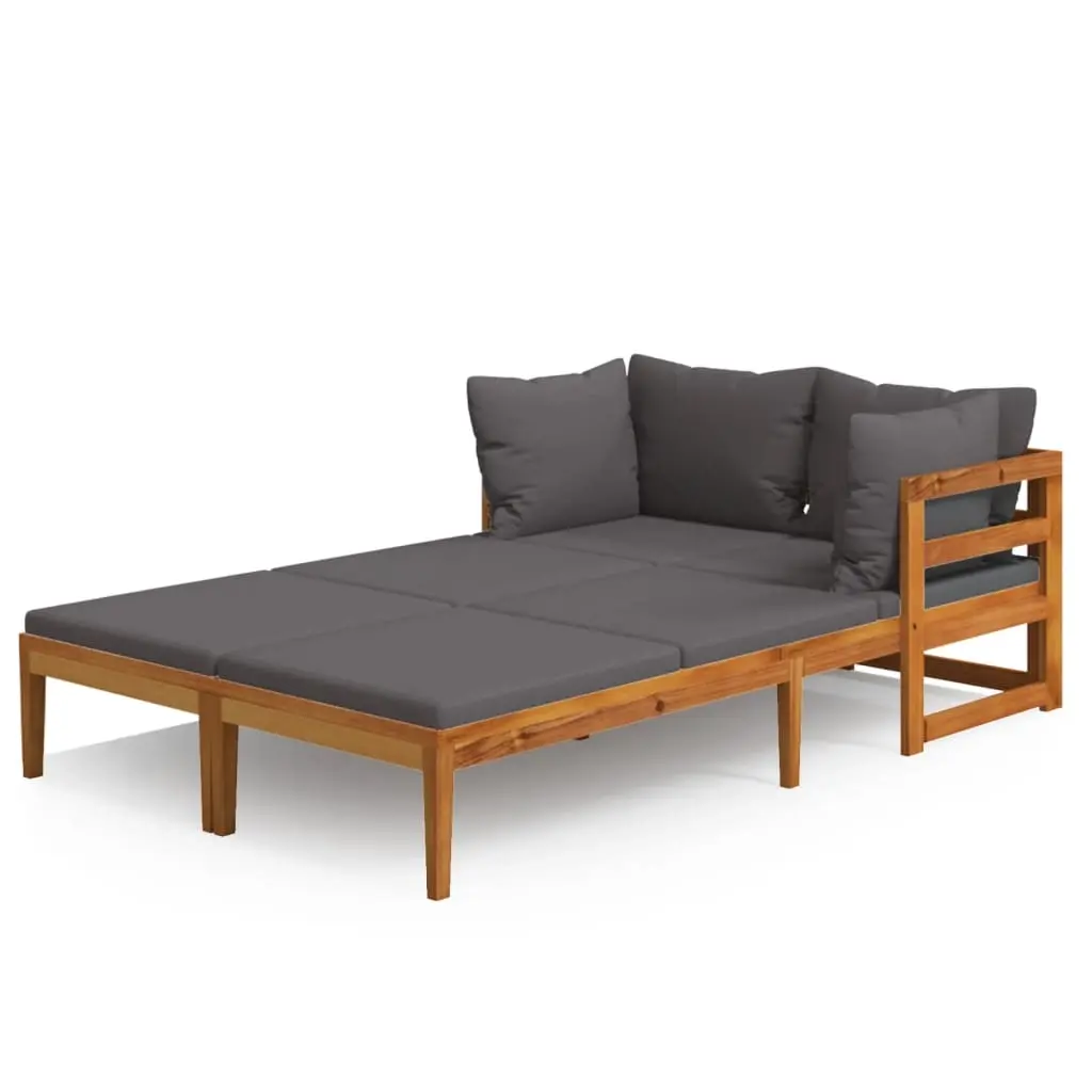 Sun Loungers with Dark Grey Cushions 2 pcs Acacia Wood 3087269 - Furniture