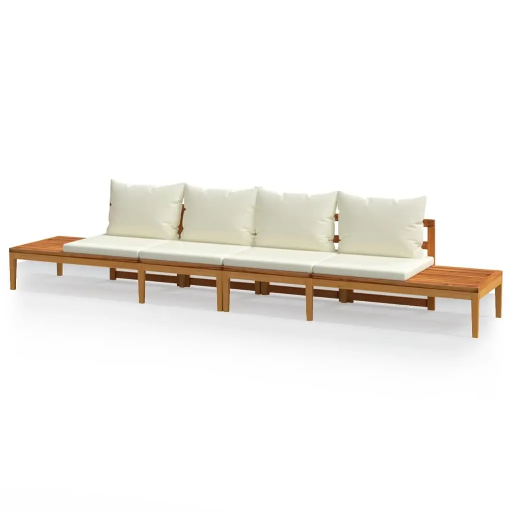 Garden Benches with Cream White Cushions 2 pcs Acacia Wood 3087280 - Furniture