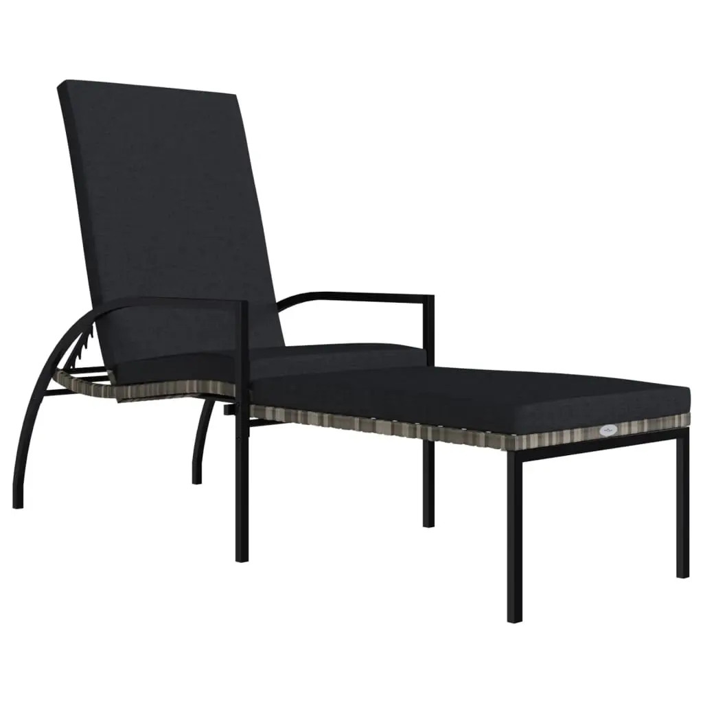 Sun Lounger with Footrest PE Rattan Grey 317630 - Furniture