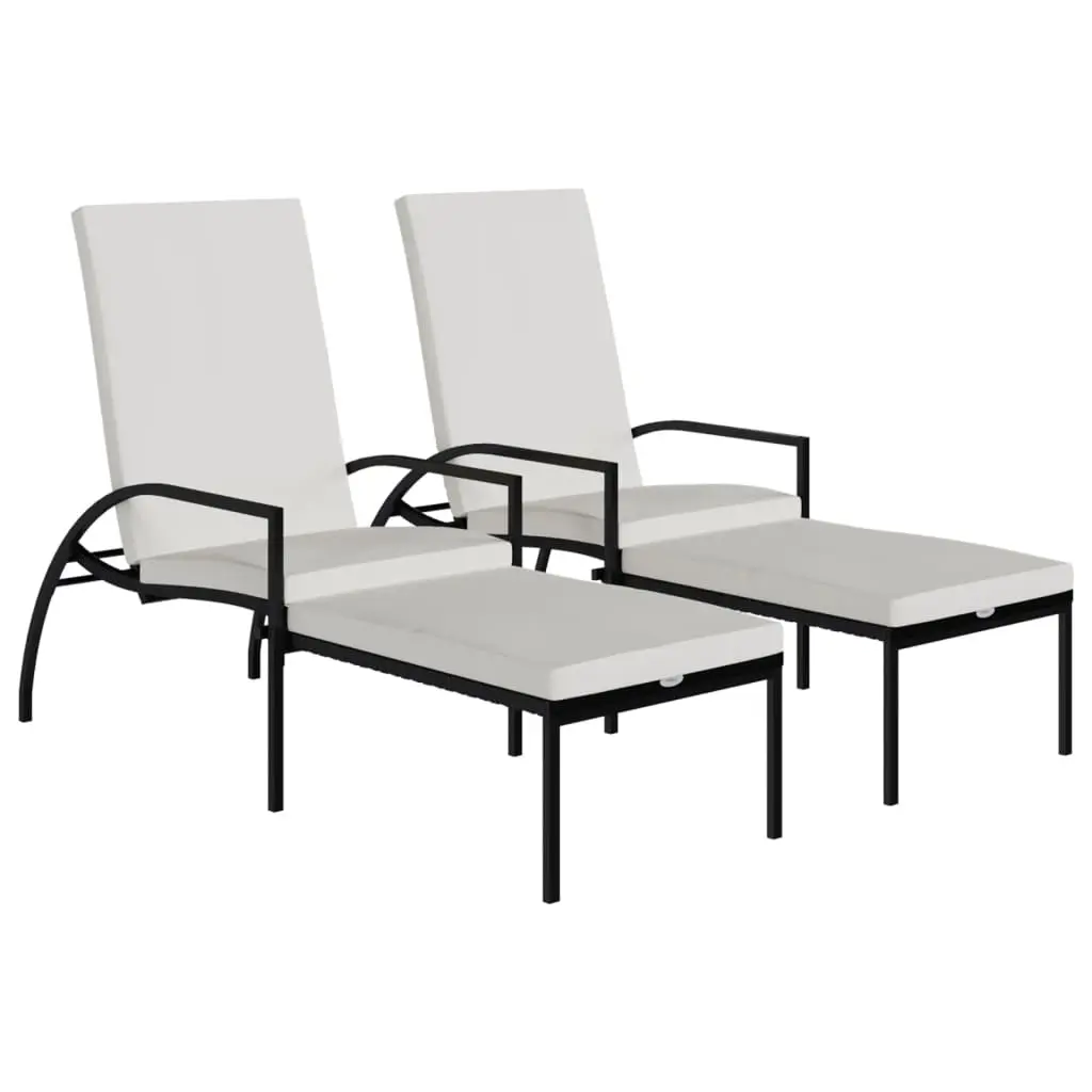 Sun Loungers 2 pcs with Footrest PE Rattan Black 317632 - Furniture