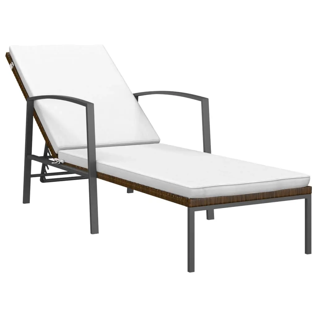 Garden Sun Lounger with Cushion Poly Rattan Brown 317634 - Furniture