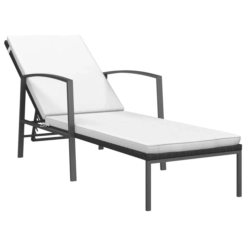 Garden Sun Lounger with Cushion Poly Rattan Black 317635 - Furniture
