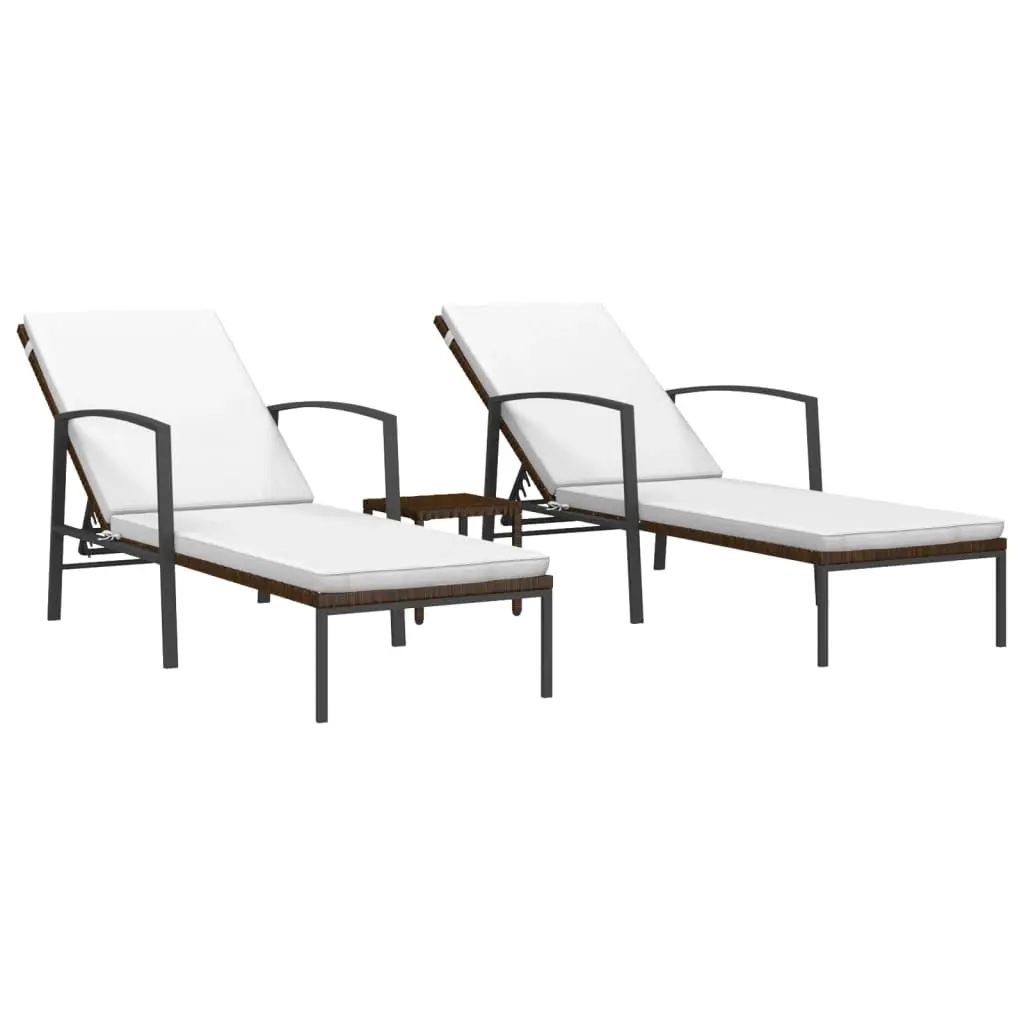 Sun Loungers 2 pcs with Table Poly Rattan Brown 317637 - Furniture