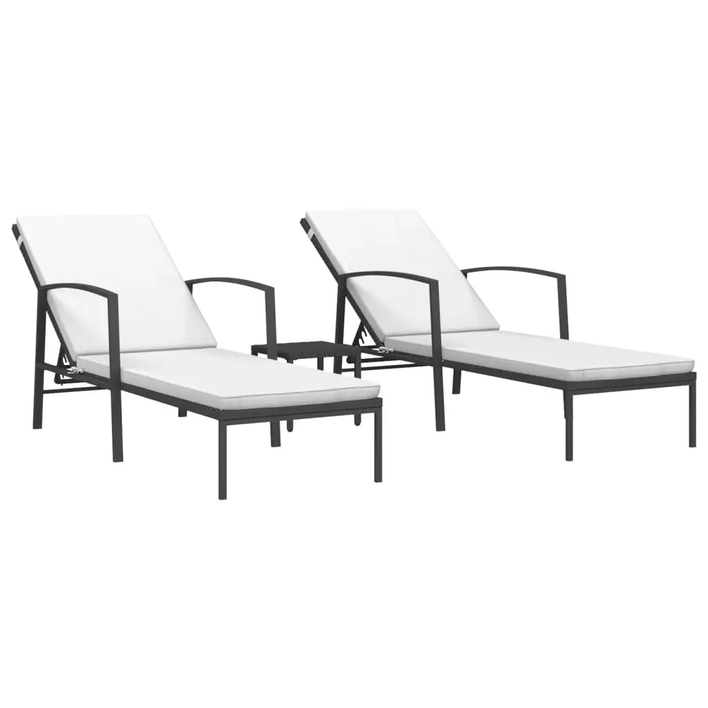 Sun Loungers 2 pcs with Table Poly Rattan Black 317638 - Furniture
