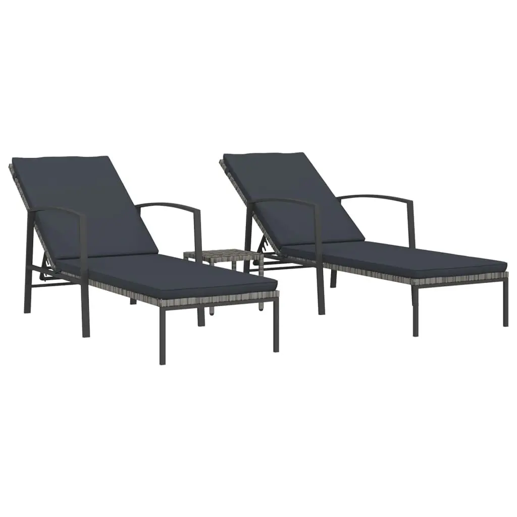 Sun Loungers 2 pcs with Table Poly Rattan Grey 317639 - Furniture