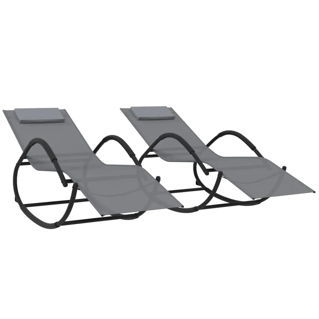 Rocking Sun Loungers 2 pcs Grey Steel and Textilene 318133 - Furniture