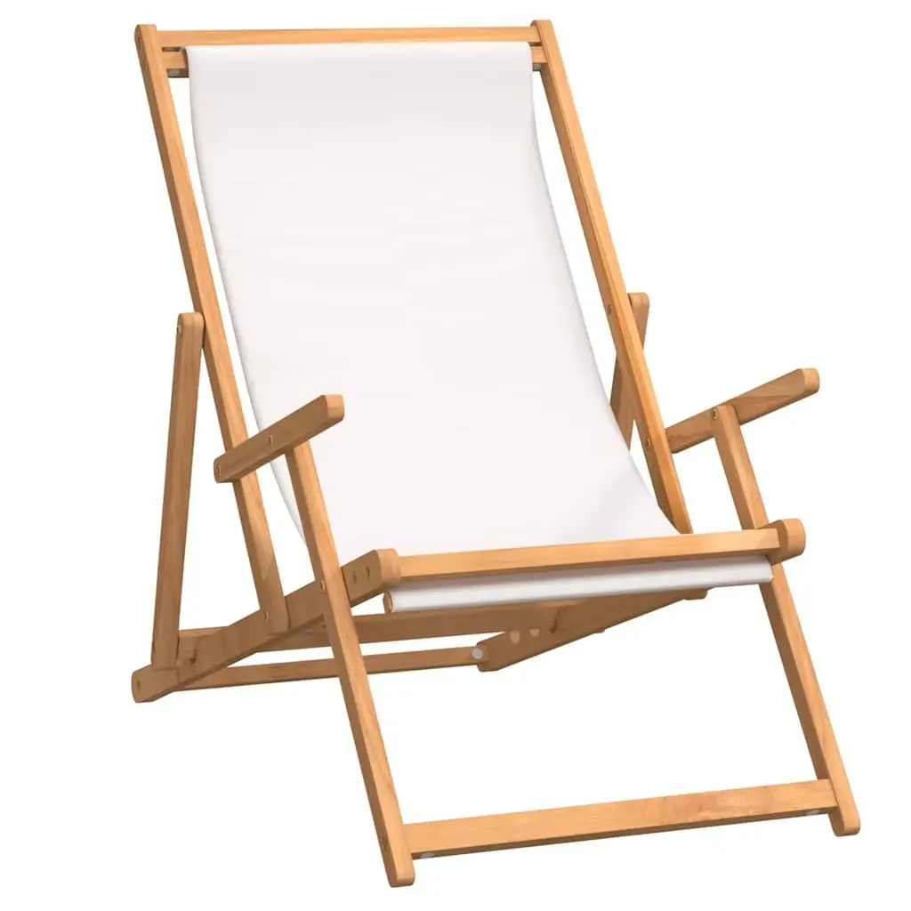 Folding Beach Chair Solid Wood Teak Cream 317696 - Furniture