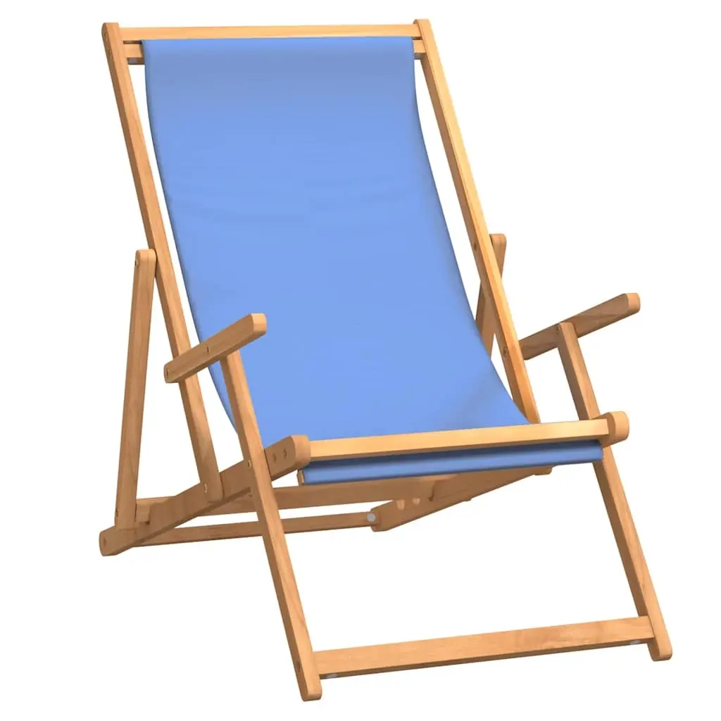 Folding Beach Chair Solid Wood Teak Blue 317697 - Furniture