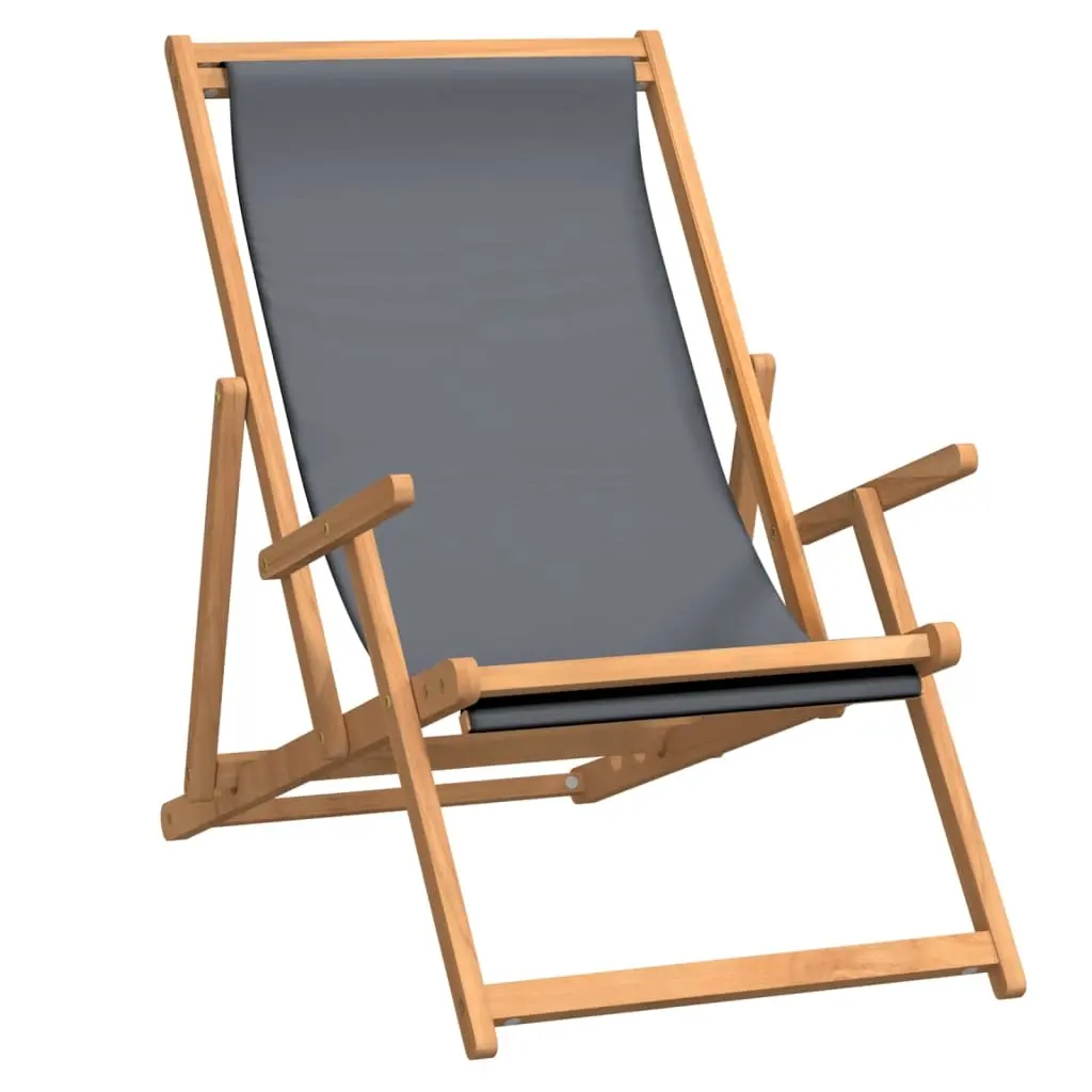 Folding Beach Chair Solid Wood Teak Grey 317698 - Furniture