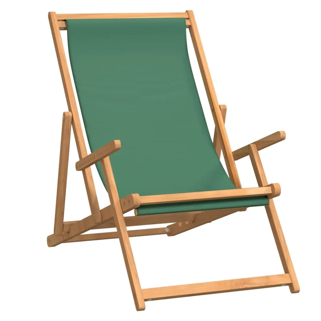 Folding Beach Chair Solid Wood Teak Green 317699 - Furniture