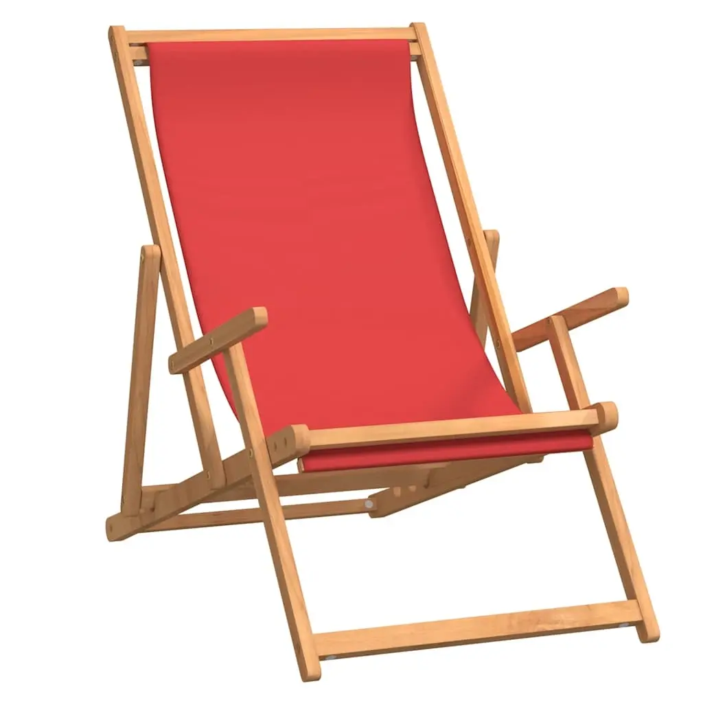 Folding Beach Chair Solid Wood Teak Red 317700 - Furniture