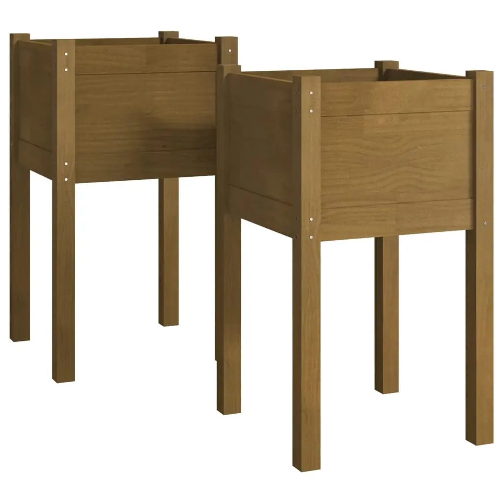 Garden Planters 2 pcs Honey Brown 40x40x70 cm Solid Pinewood 810796 - Home & Garden