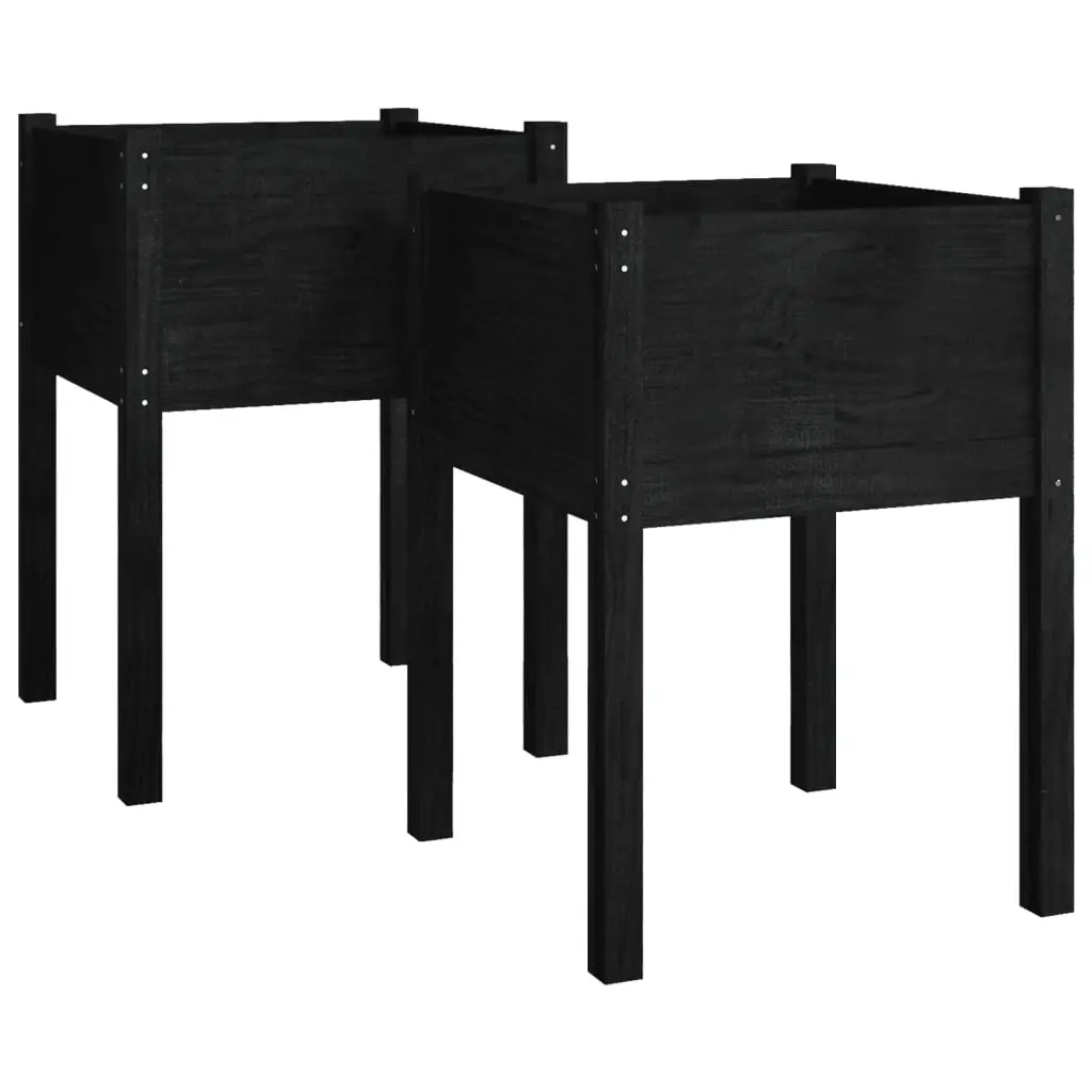 Garden Planters 2 pcs Black 50x50x70 cm Solid Pinewood 810808 - Home & Garden