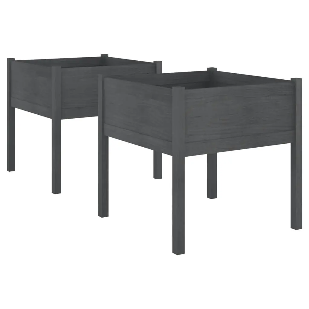 Garden Planters 2 pcs Grey 70x70x70 cm Solid Pinewood 810814 - Home & Garden