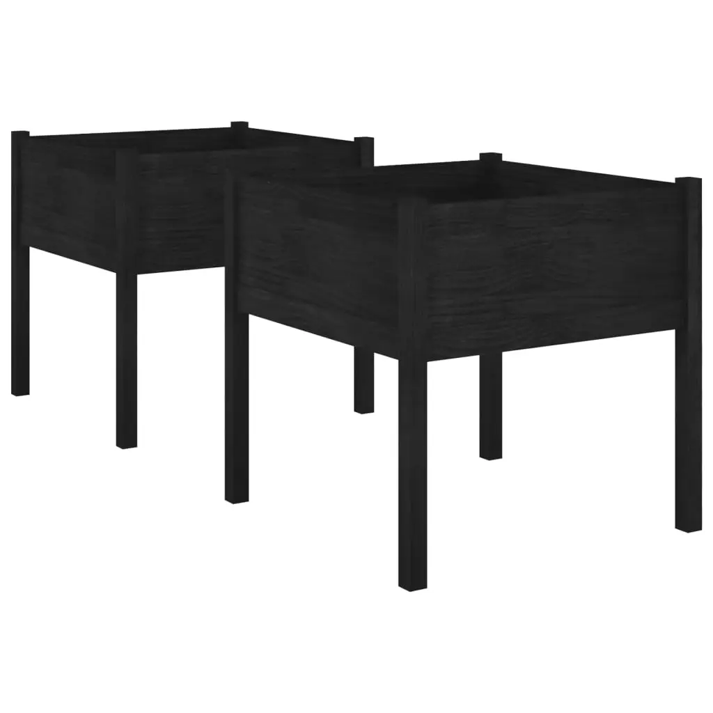Garden Planters 2 pcs Black 70x70x70 cm Solid Pinewood 810818 - Home & Garden