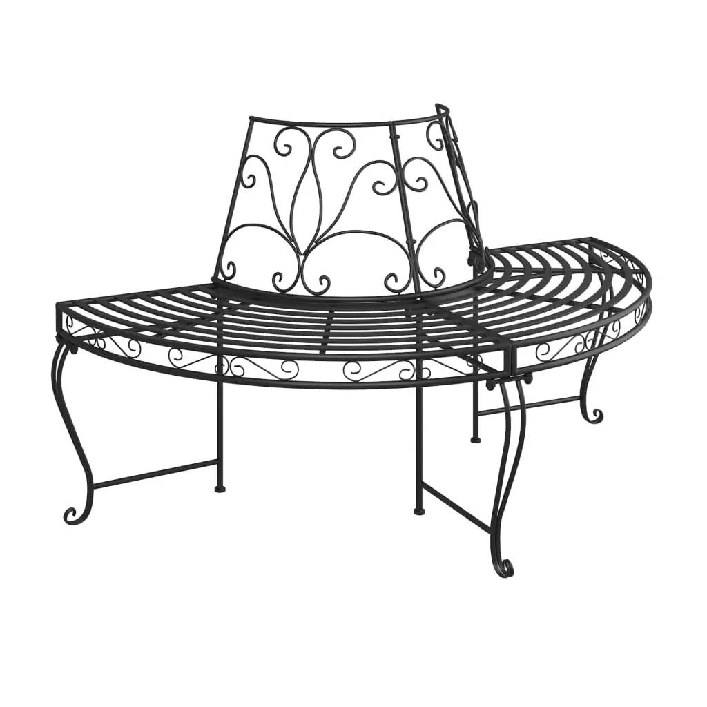 Half Round Tree Bench Ø160 cm Black Steel 318824 - Furniture